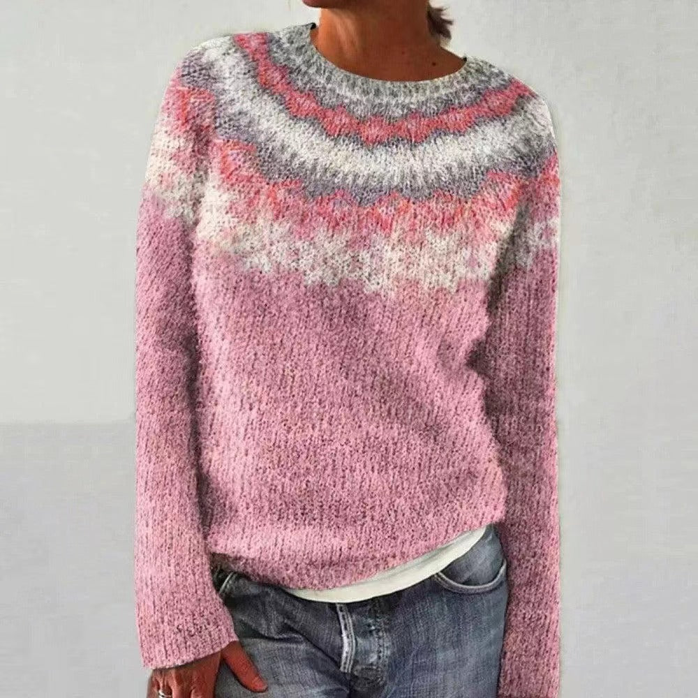 Warm Women's Cozy Patterned Crew Sweater