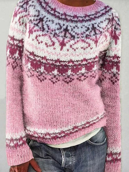 Warm Women's Cozy Patterned Crew Sweater