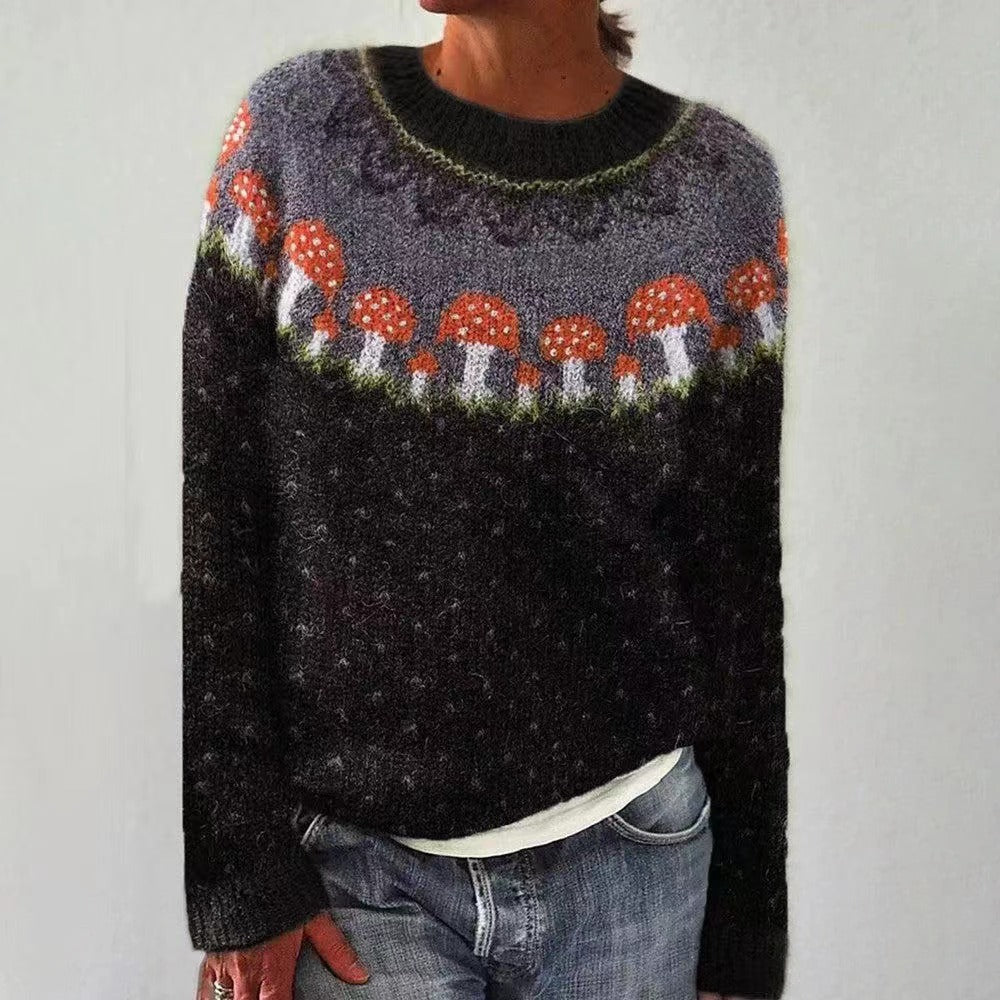 Warm Women's Cozy Patterned Crew Sweater