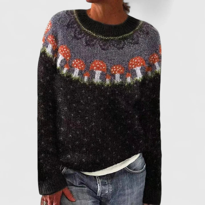 Feminine Fungi Print Crew Neck Sweater
