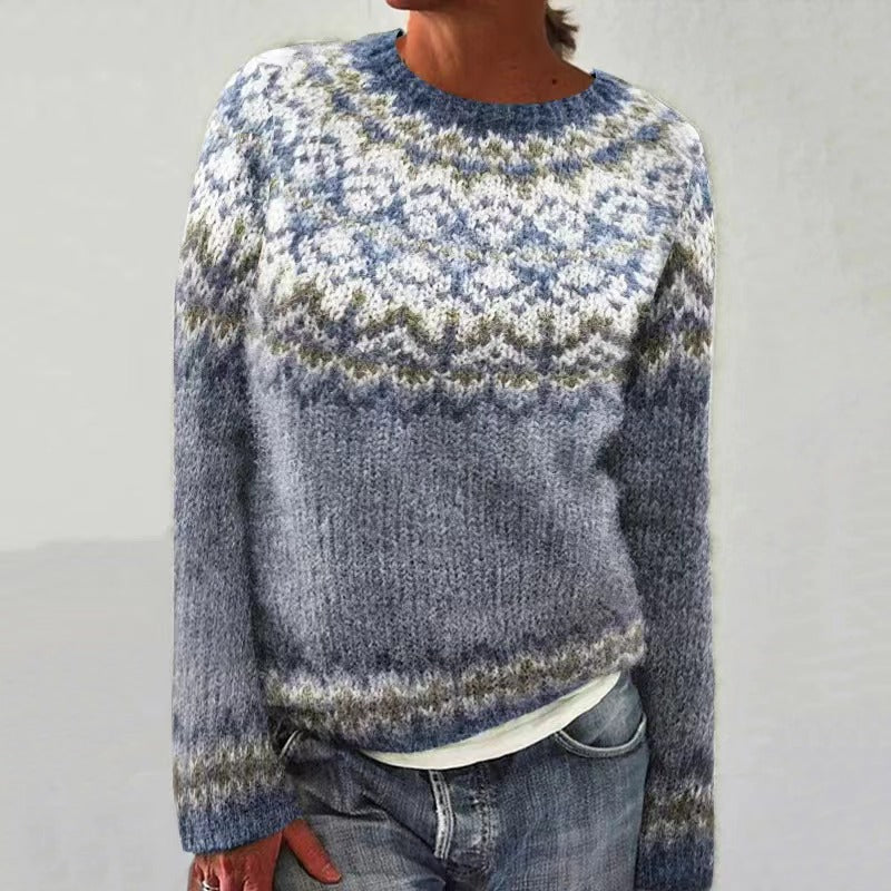 Warm Women's Cozy Patterned Crew Sweater