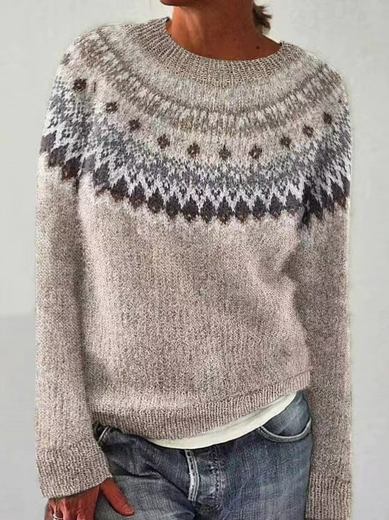 Warm Women's Cozy Patterned Crew Sweater
