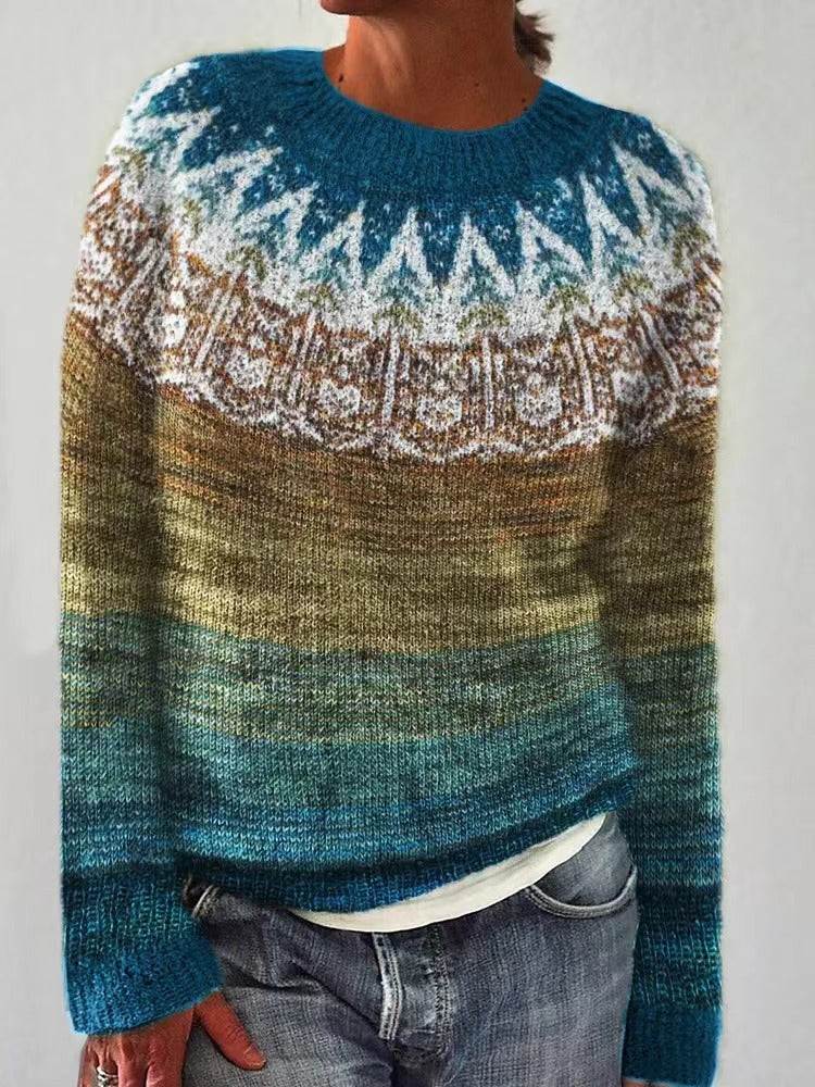 Warm Women's Cozy Patterned Crew Sweater