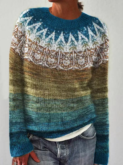 Warm Women's Cozy Patterned Crew Sweater