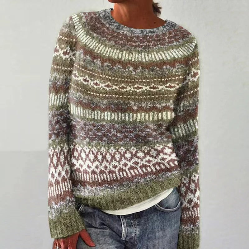 Warm Women's Cozy Patterned Crew Sweater