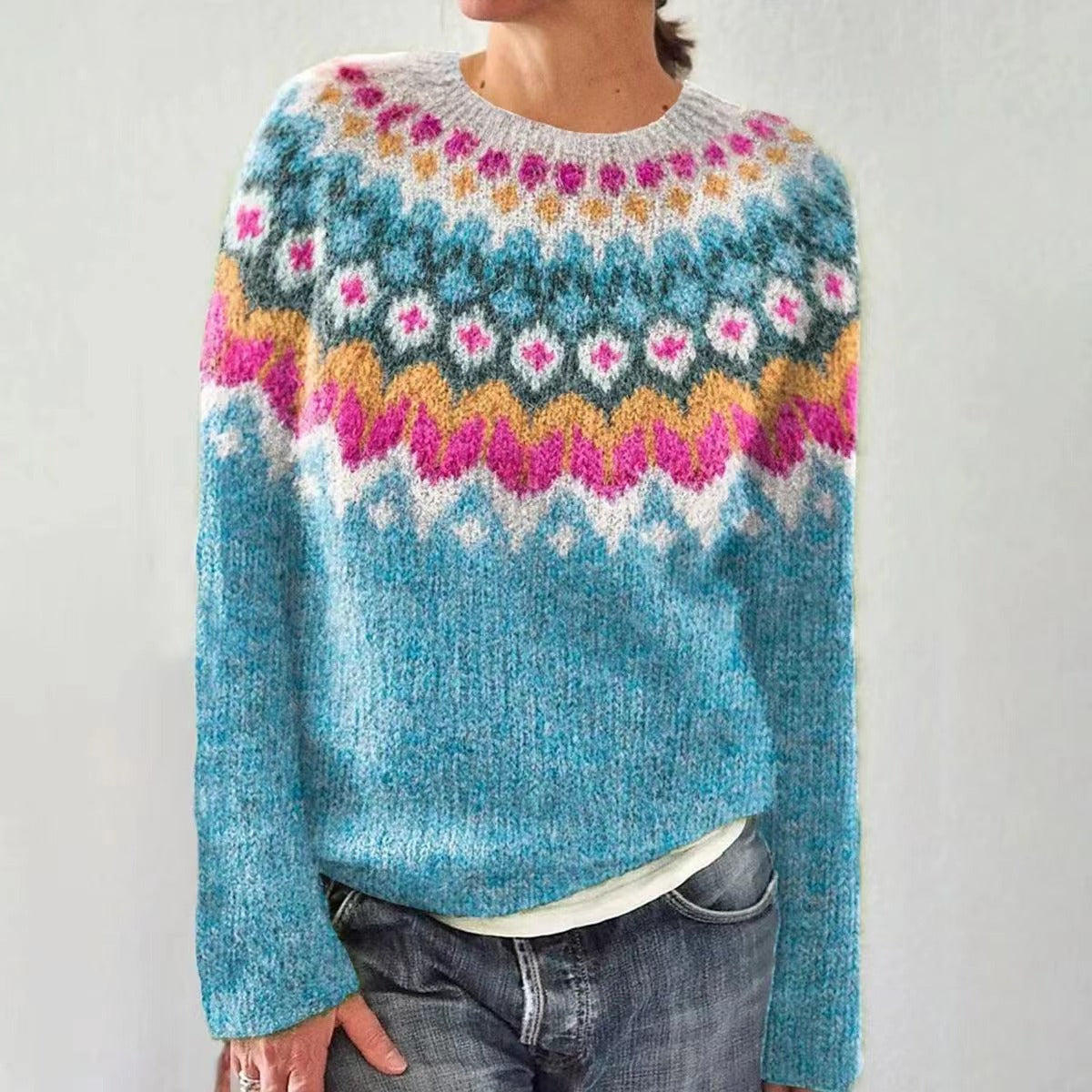 Warm Women's Cozy Patterned Crew Sweater