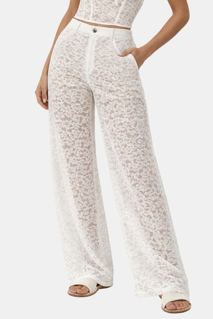 Women's High-Waisted Lace Flare Pants