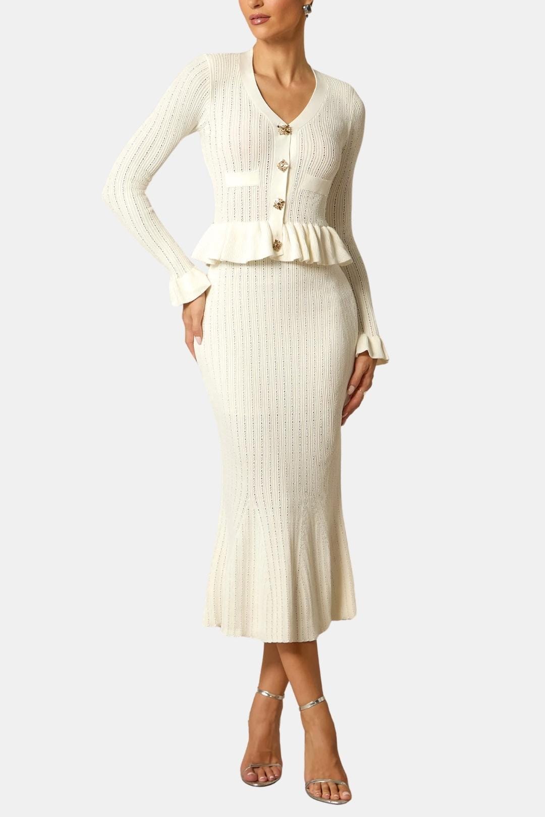 Karen Women's V-Neck Midi Dress - VibreMode