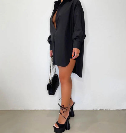 Women's Oversized Mini Dress Shirt Cotton Casual