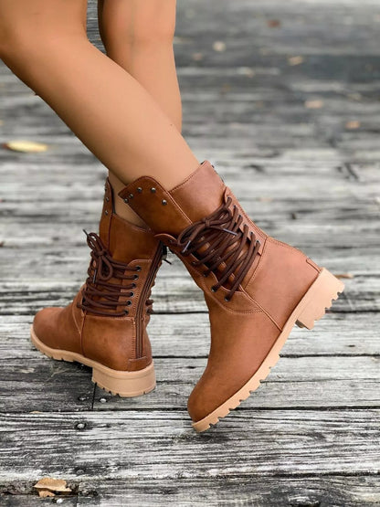 Women's Leather Lace-Up Boots - VibreMode