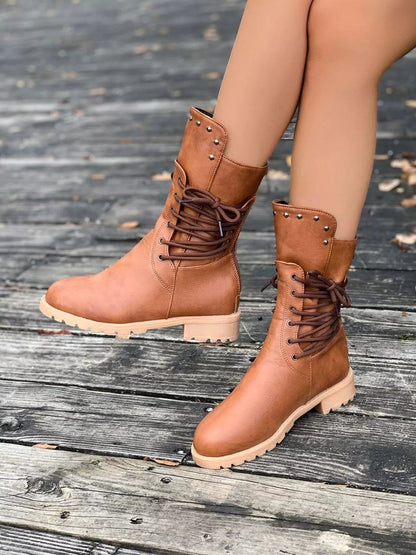 Image of Katelyn | Women's Lace-Up Mid-Calf Boots