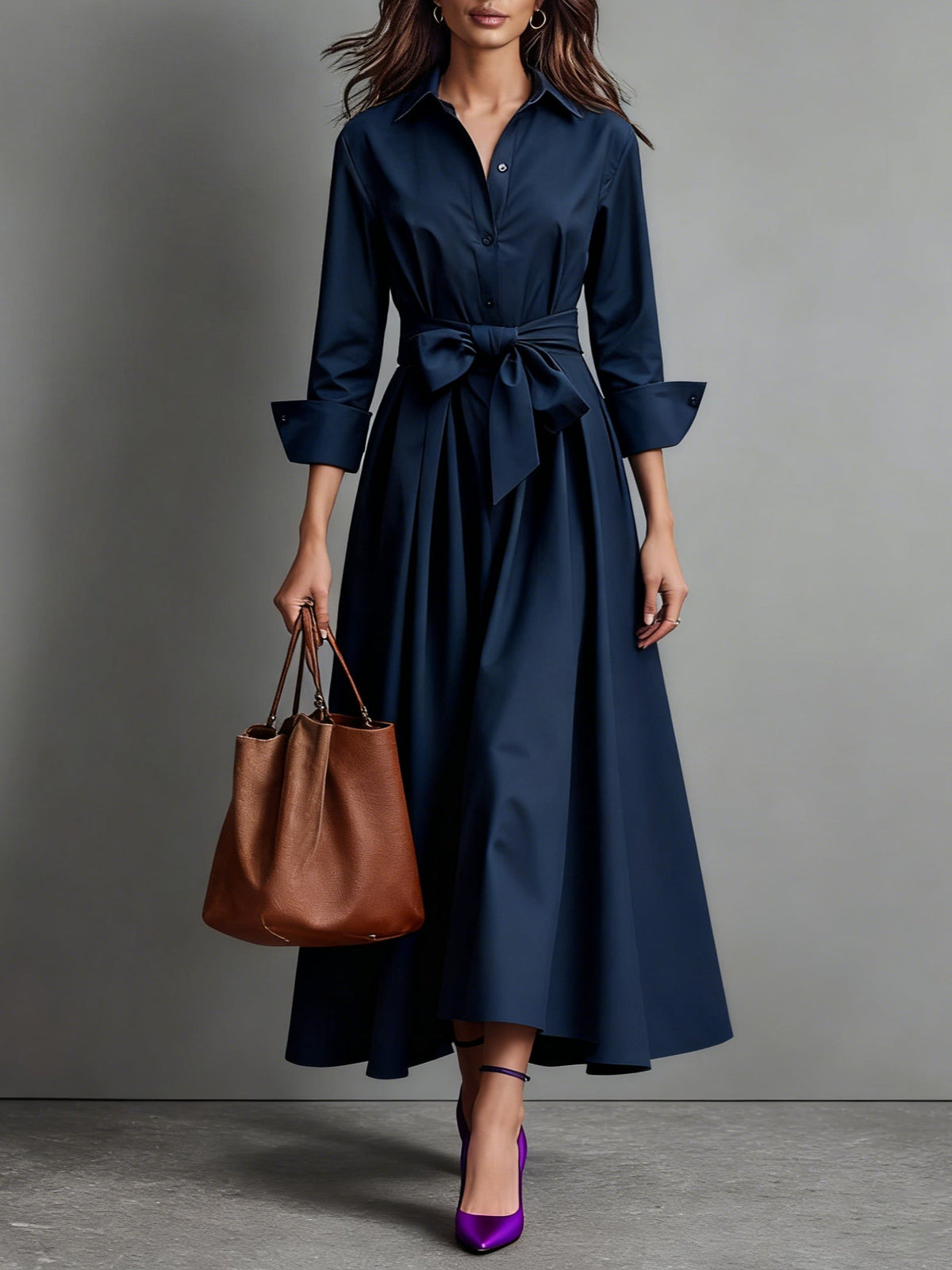 Image of Katelyn | Women's Long Sleeve A-Line Midi Shirt Dress