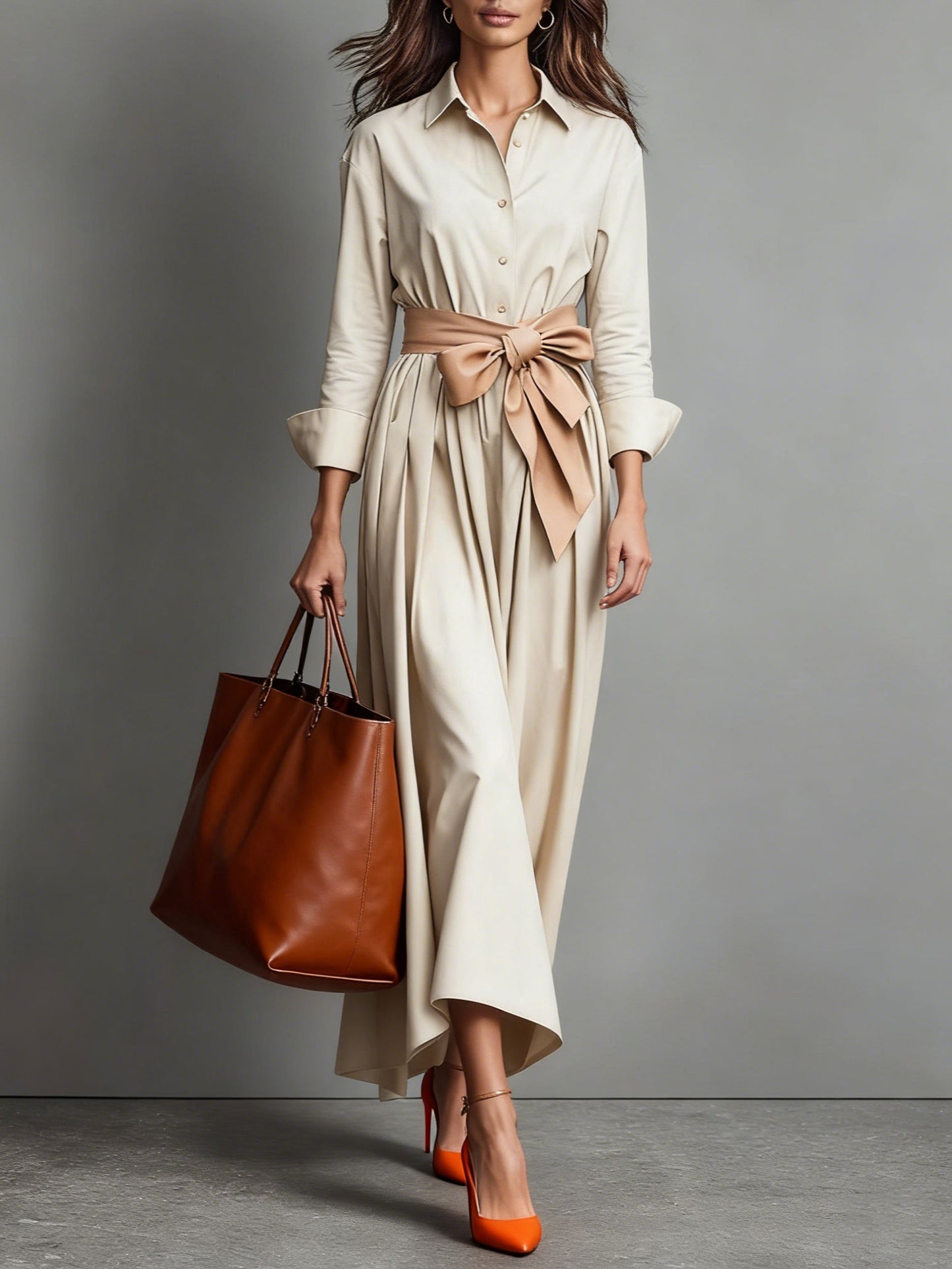 Image of Katelyn | Women's Long Sleeve A-Line Midi Shirt Dress