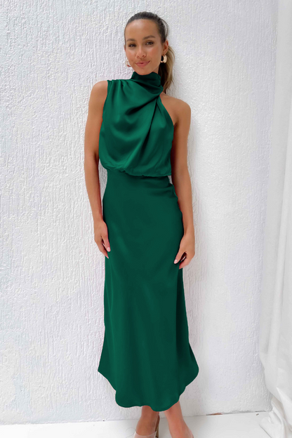 Image of Kathy | Women's Sleeveless High Neck A-Line Midi Dress