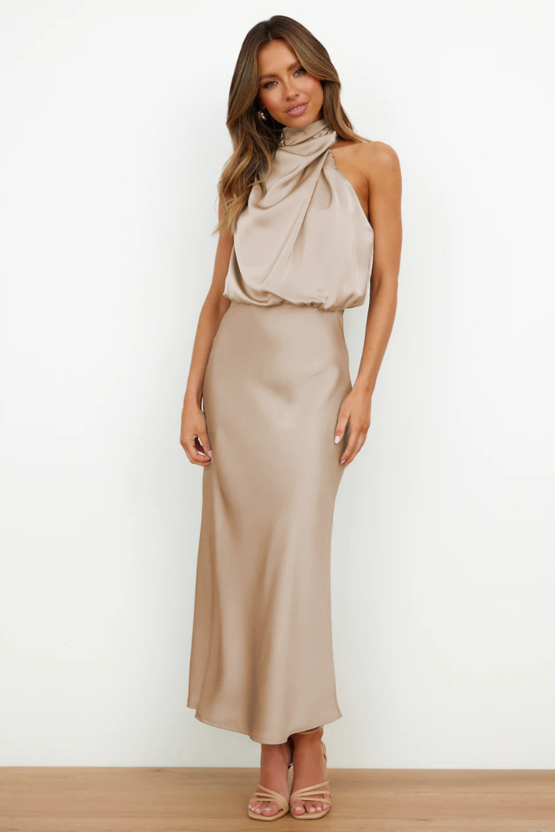 Image of Kathy | Women's Sleeveless High Neck A-Line Midi Dress