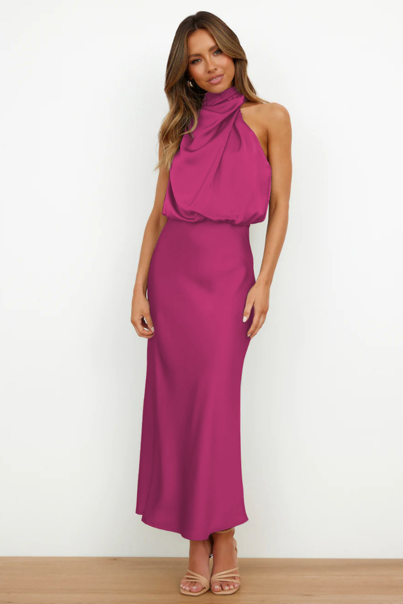 Image of Kathy | Women's Sleeveless High Neck A-Line Midi Dress