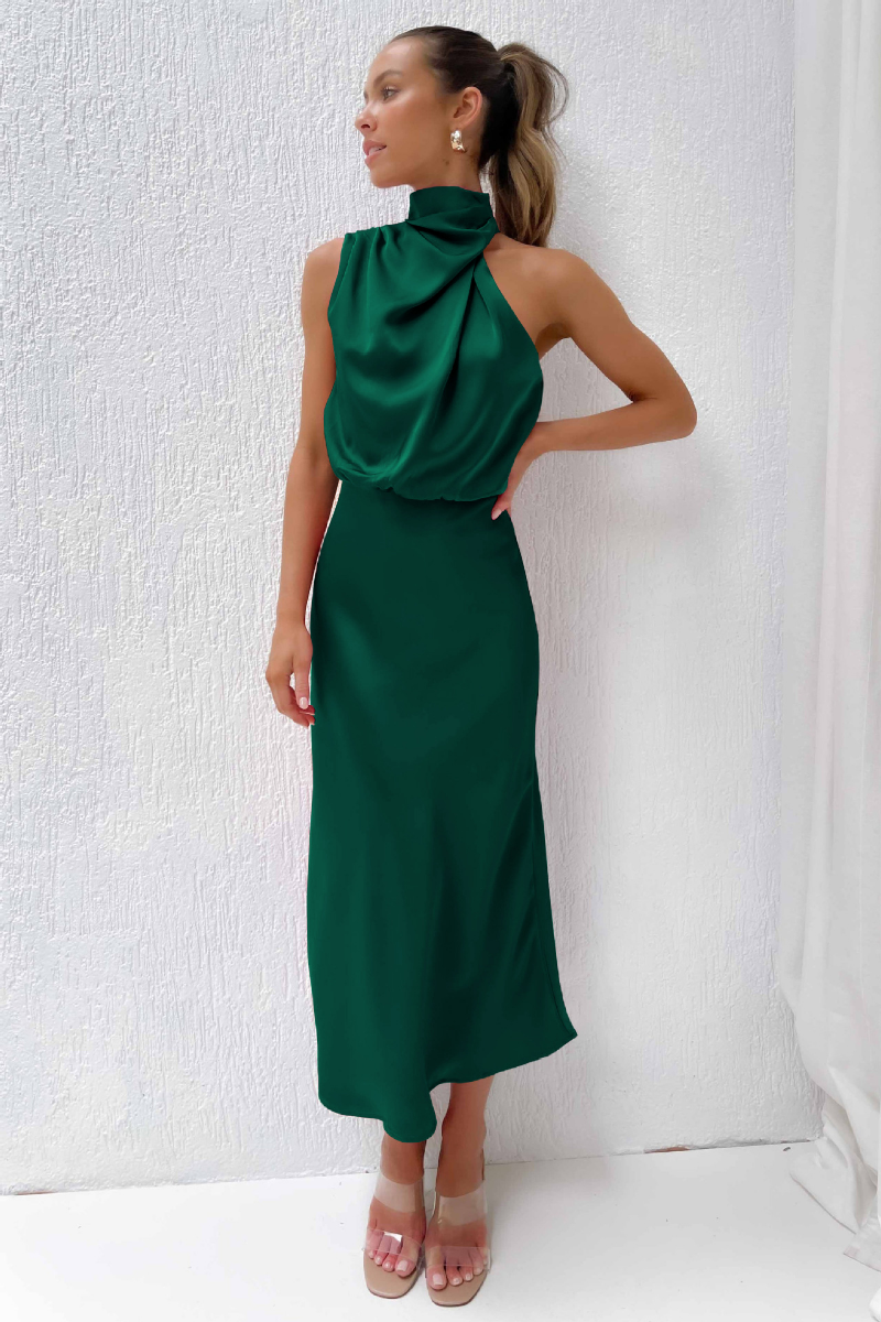 Women's Sleeveless High Neck A-Line Midi Dress - VibreMode