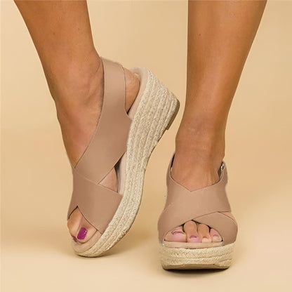 Women's Espadrille Wedge Sandals Cross Strap - VibreMode