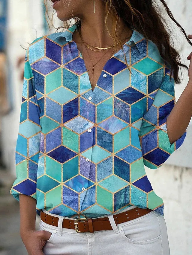 Women's Button Down Cotton Blouse - VibreMode