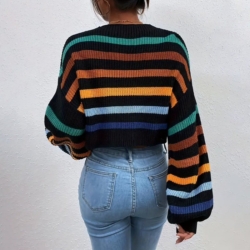 Image of Keira | Women's Cropped Striped Sweater