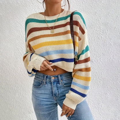 Image of Keira | Women's Cropped Striped Sweater