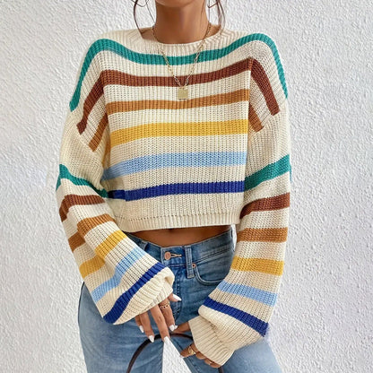 Image of Keira | Women's Cropped Striped Sweater