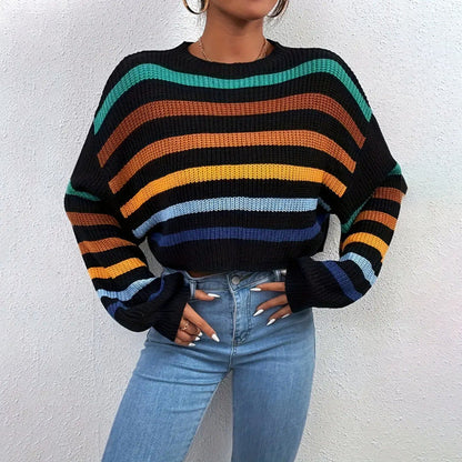 Women's Striped Cropped Sweater - VibreMode