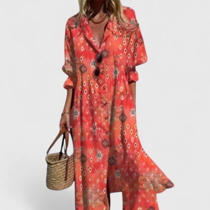 Women's V-Neck Maxi Dress Button Down