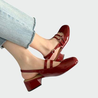 Women's Double Strap Block Heel Pumps Patent Leather