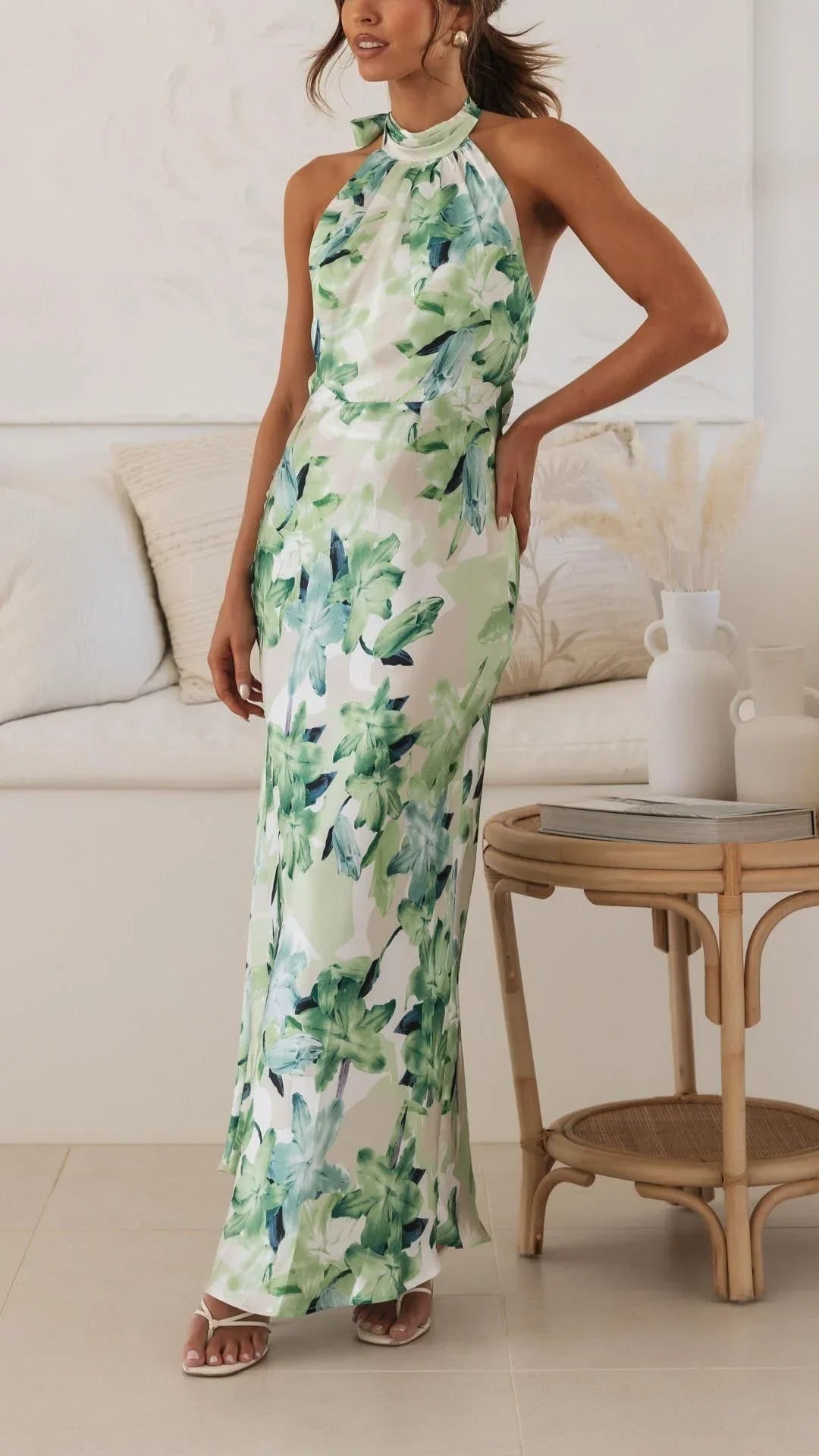 Women's Floral Halter Maxi Dress