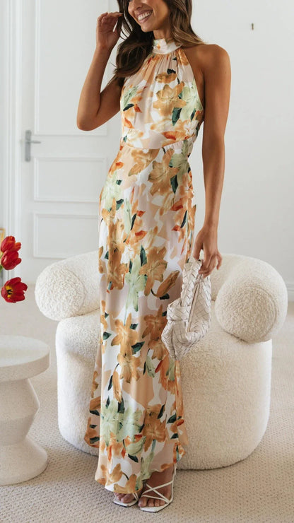 Women's Floral Halter Maxi Dress - VibreMode