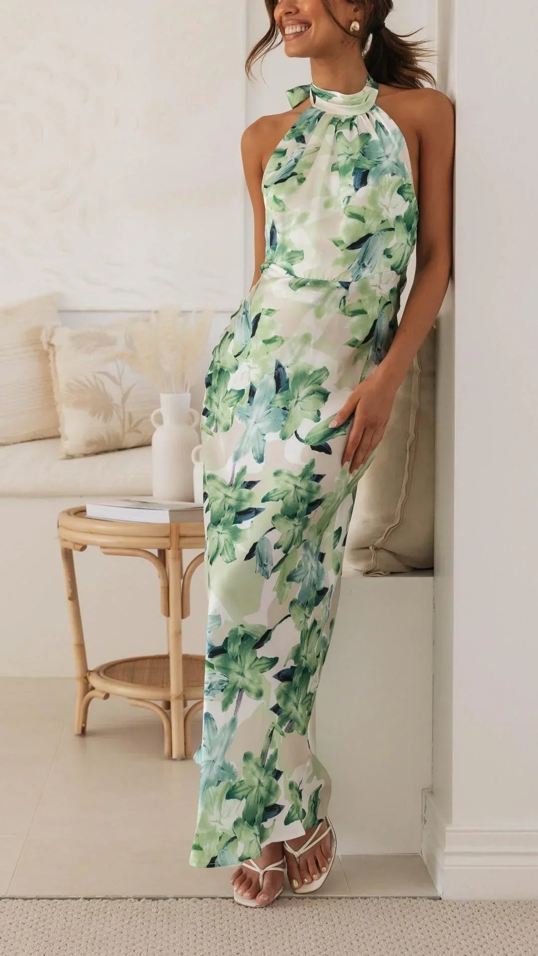 Women's Floral Halter Maxi Dress