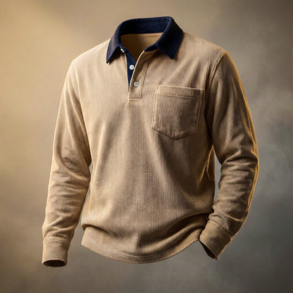 Rugged Textured Long Sleeve Polo Shirt