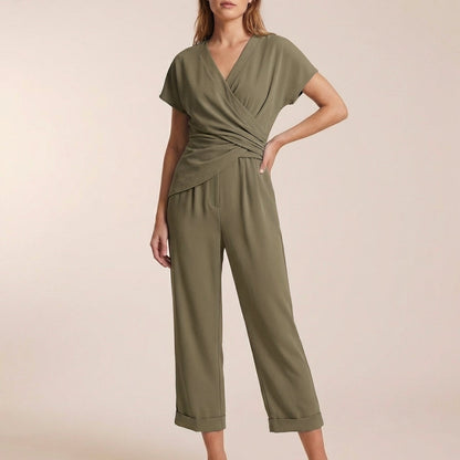 Women's Relaxed Jumpsuit V-Neck Wide Leg Cropped