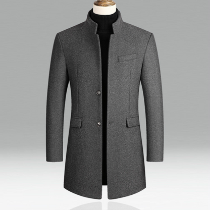 Image of Kieran | Men's Mandarin Collar Mid-Length Overcoat
