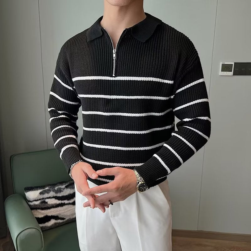 Men's Striped Zip Sweater - VibreMode