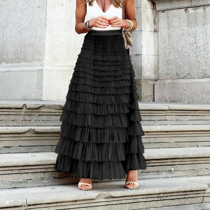 Image of Kim | Women's High-Waisted Ruffle Maxi Skirt