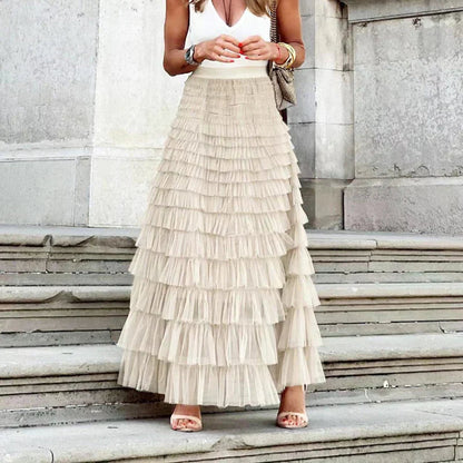 Image of Kim | Women's High-Waisted Ruffle Maxi Skirt