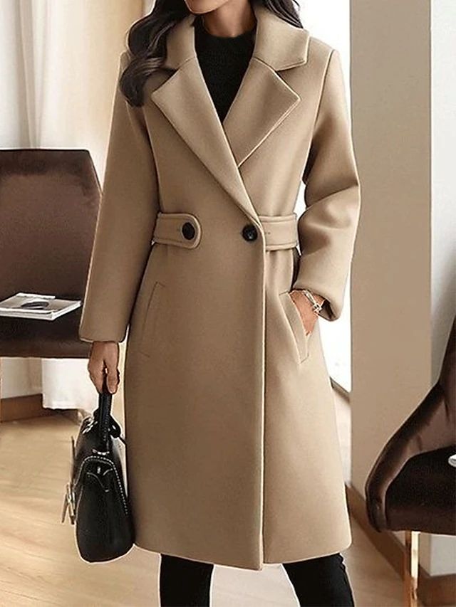 Women's Belted Long Wool Coat - VibreMode