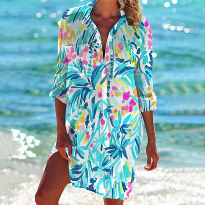 Women's Mini Shirt Dress Button-Down Cotton - VibreMode