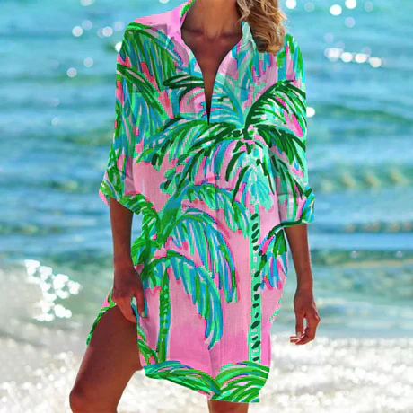 Women's Mini Shirt Dress Button-Down Cotton