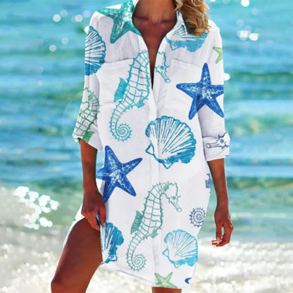 Women's Mini Shirt Dress Button-Down Cotton