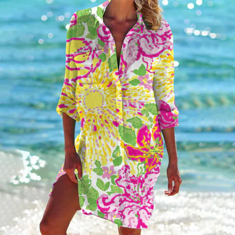 Women's Mini Shirt Dress Button-Down Cotton