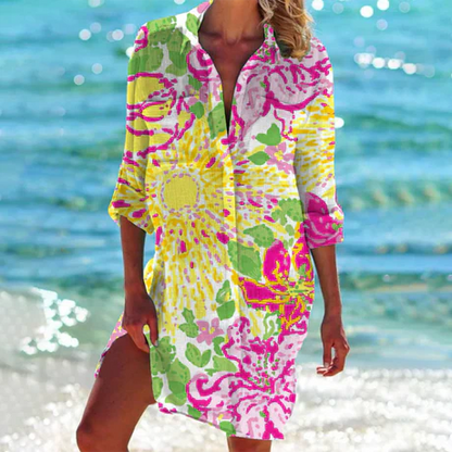 Women's Mini Shirt Dress Button-Down Cotton