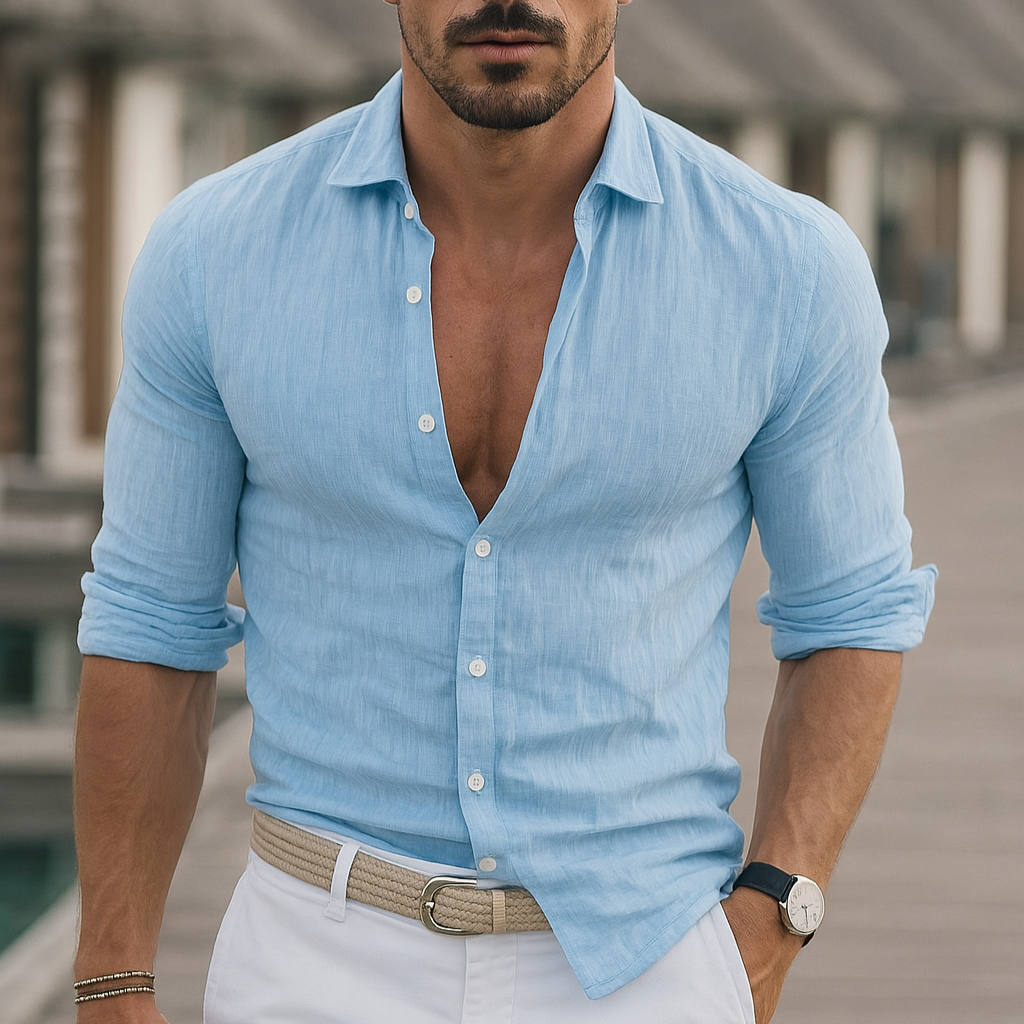 Men's Long-Sleeve Linen Shirt Everyday Wear - VibreMode
