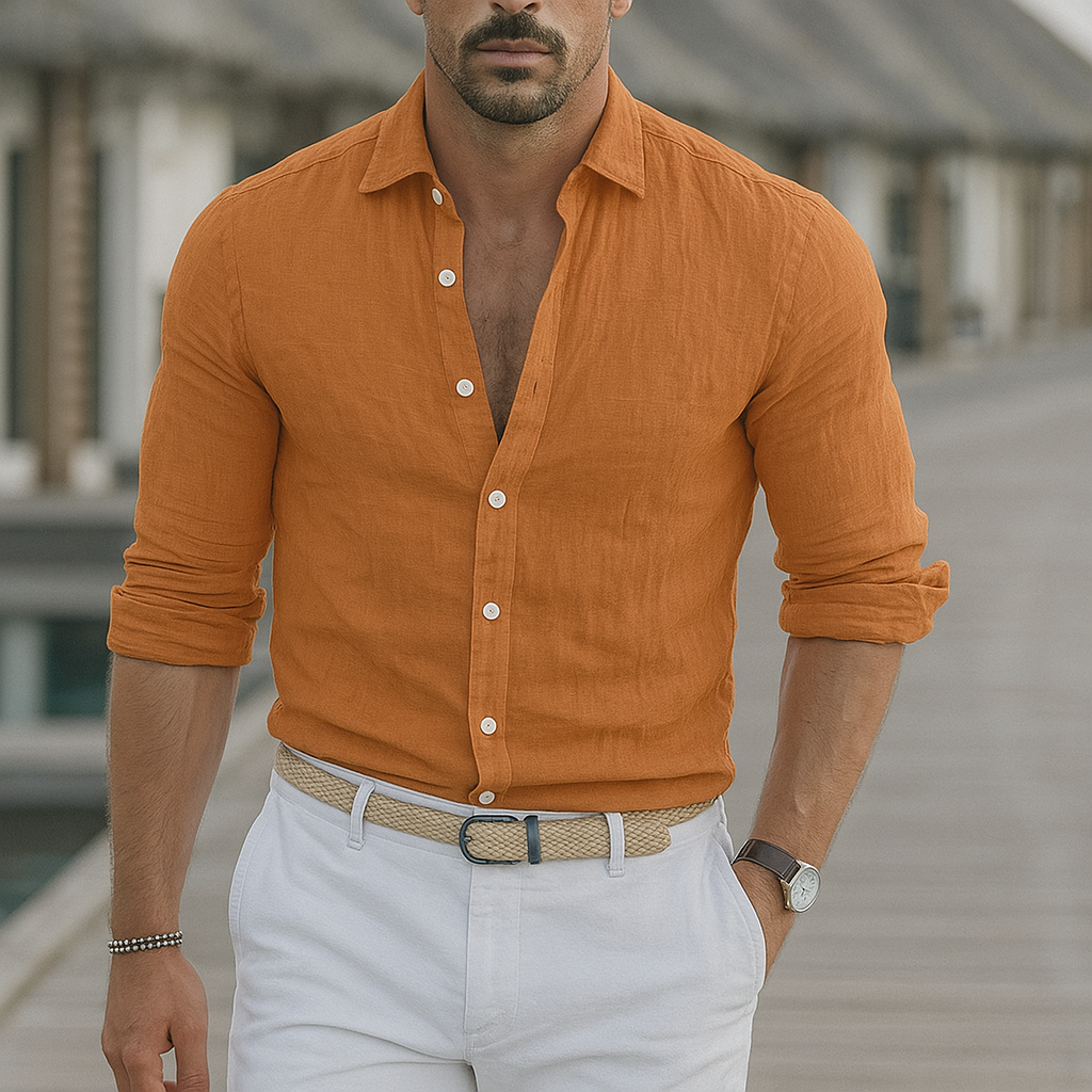 Men's Long-Sleeve Linen Shirt Everyday Wear