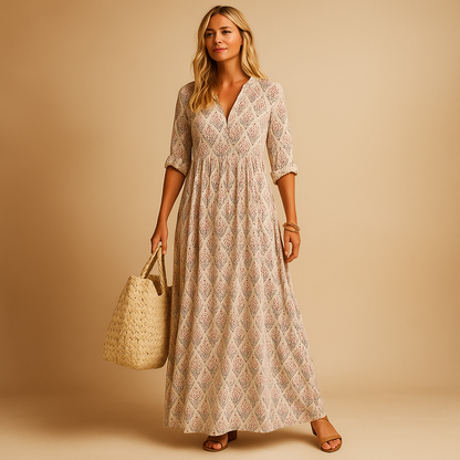 Knee-length summer dress for women with lightweight airy design and feminine fit, perfect for casual brunch, city walks, and stylish summer occasions.