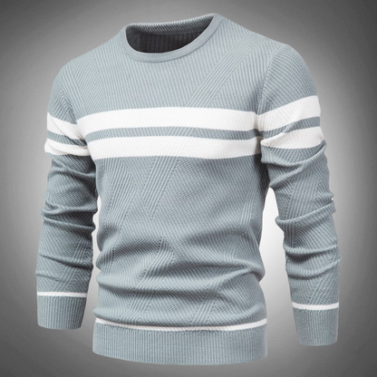 Men's Striped Crew Neck Sweater Knitted Textured Pattern Casual