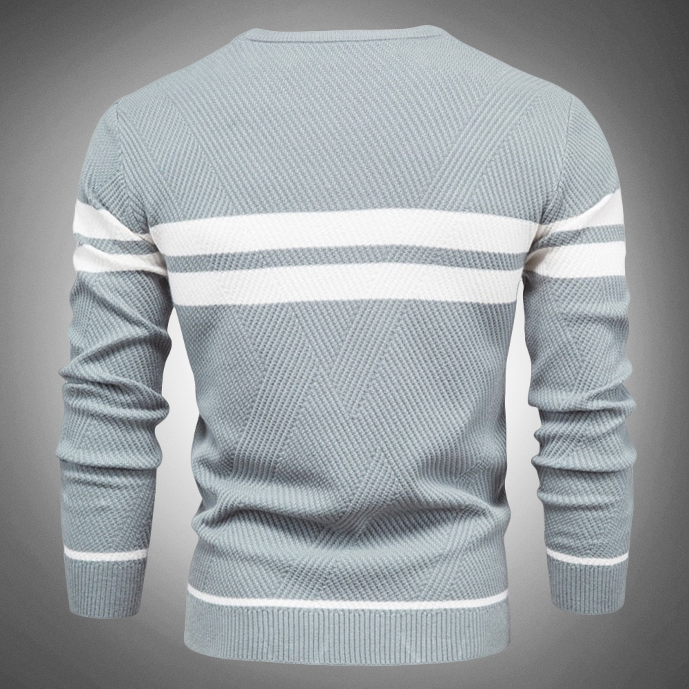 Men's Striped Crew Neck Sweater Knitted Textured Pattern Casual