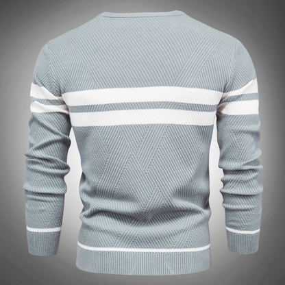 Men's Striped Crew Neck Sweater Knitted Textured Pattern Casual